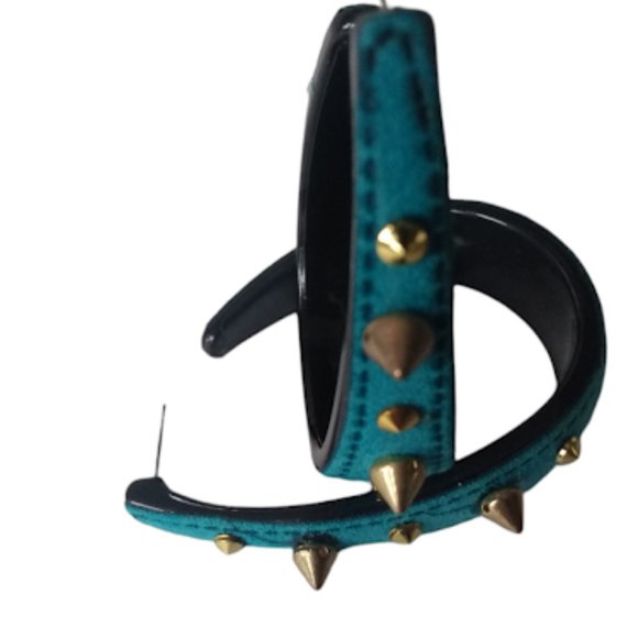 Faux Suede Turquoise Blue Stud spiked Hoop Earrings - Picture 3 of 12
